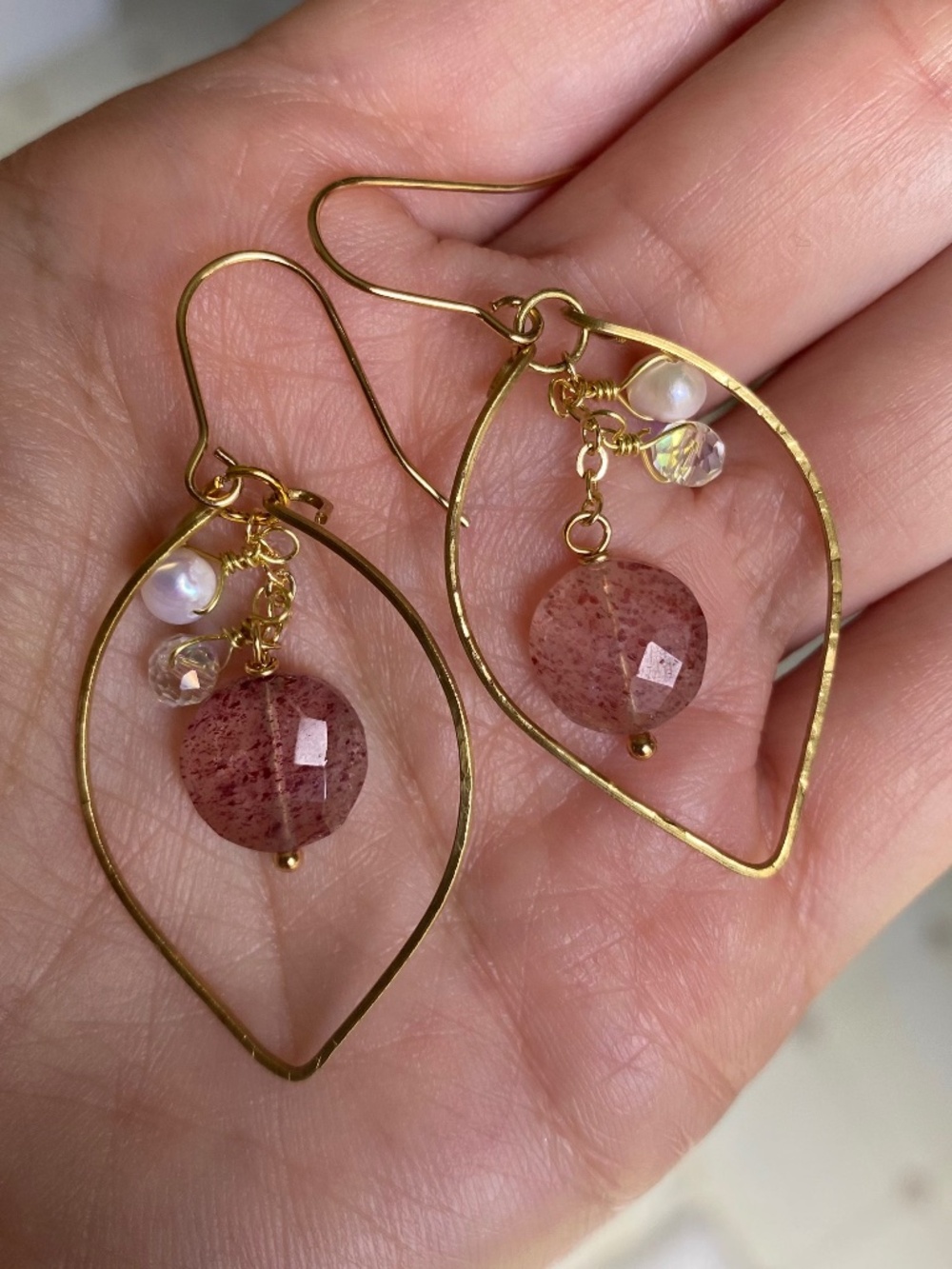 Handmade Strawberry Quarts Earrings - Picture 2 of 3